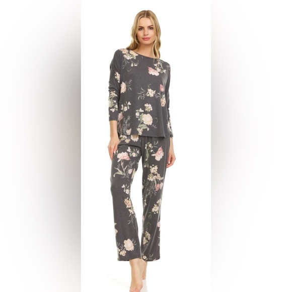 Flora Nikrooz Kathy Floral Print Pajama Set  Dark Heather Gray size small NWT - Picture 1 of 2